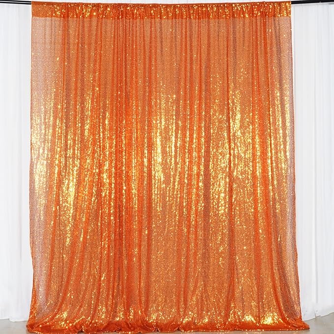 Poise3EHome Orange Sequin Backdrop, 10Ft x 10Ft Glitter Photography Background Curtains for Halloween Party Wedding Birthday Christmas Thanksgiving Decoration