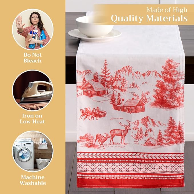 Maison d' Hermine Table Runner 100% Cotton Double Layer Table Runners 72 inches Long for Thanksgiving Christmas Decorations Home Kitchen Dining Party Wedding (Winter Jouy, 14.5" x 72")
