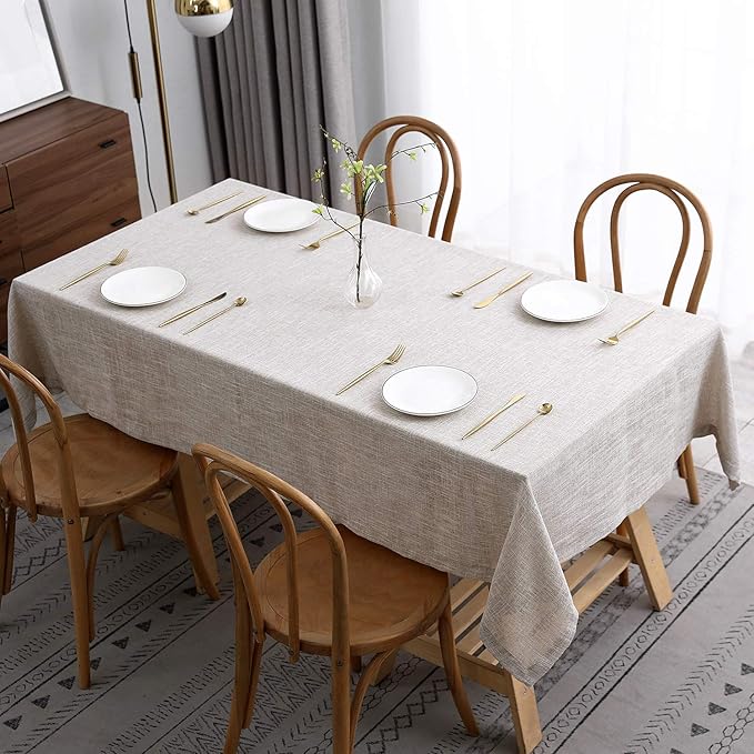 maxmill Flaxy Faux Linen Table Cloth with 2-Tone Slubby Texture Wrinkle Resistant Anti-Shrink Soft Tablecloth for Kitchen Dining Tabletop for Buffet Banquet Parties Rectangle 52 x 70 Inch Linen