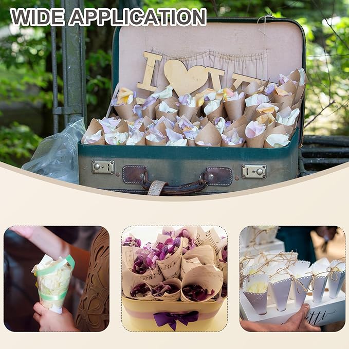 PATIKIL Wedding Confetti Cones, 100 Pcs Paper Tapers Hollow Print Wave Cone Bouquet for Party Candy Gift Boxes Chocolate Bags Buffet Bachelor Party Petals, Pink