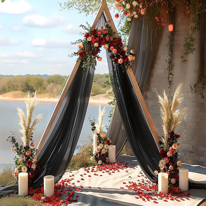 Black Wedding Arch Draping Fabric 3 Panels 30'' x 20FT Black Drapes Sheer Fabric Backdrop Arch Draping Fabrics for Wedding Ceremony Birthday Party Bridal Shower Decoration