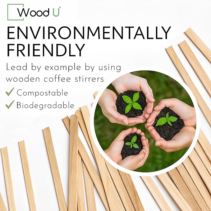 Premium 7" Wooden Coffee Stir Sticks - Eco Friendly Square-End Coffee Stirrers Sticks 1000-Pack