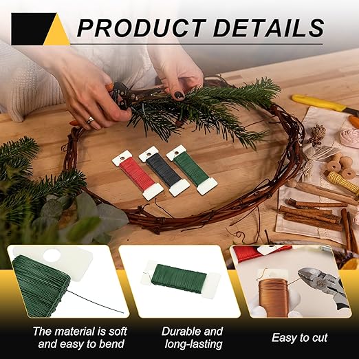 MECCANIXITY 190 Yards/575 Feet 27 Gauge Metal Floral Wire Green Flexible Paddle Thin Floral Wires for Craft, Christmas Wreath, Flower Arrangement, Wedding, Total 5 Roll