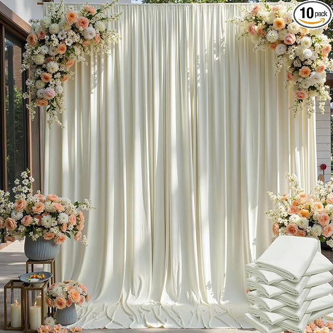50×12ft Wrinkle Free Ivory Backdrop Curtain for Wedding Parties, 10 Panels 5×12ft Long Soft Silky Polyester Backdrop Drapes Cream Photo Back Drop Curtains for Party Photography Background Cloth