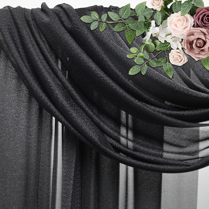 Wedding Arch Draping Fabric 3 Panels 28.7" x 20FT Black Sheer Chiffon Backdrop Drapes for Wedding Ceremony Birthday Party Bridal Shower Outdoor Decoration
