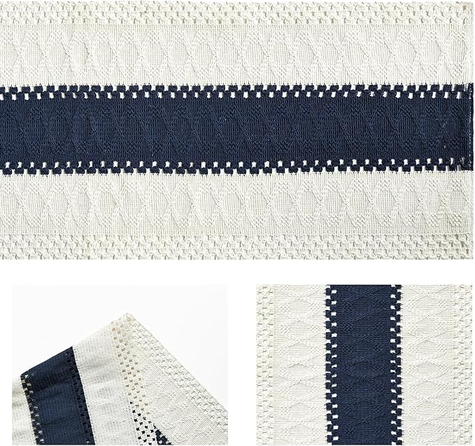 Artoid Mode Dark Blue Farmhouse Rustic Table Runner, Seasonal Holiday Hollow Kitchen Dining Table Decoration for Home Party Decor 12x36 Inch