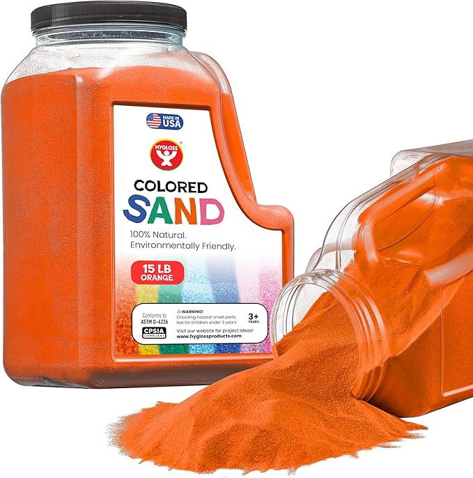 Hygloss Colored Sand for Crafts - 15 lb Bottle, Orange - Vibrant Colorful Fine Sensory Play Sand Art Kits for Kids - Classroom Activities for Children 3 4 5 6 7 8 9 10 11 12 - Safe for Ages 3+