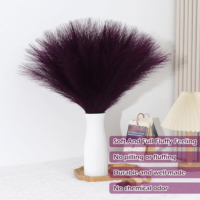 Purple Pampas Grass Decor 30 Pcs 21.7 Inch Faux Pampas Grass Bulk Artificial Dried Flowers Small Vase Filler Pompas Grass.