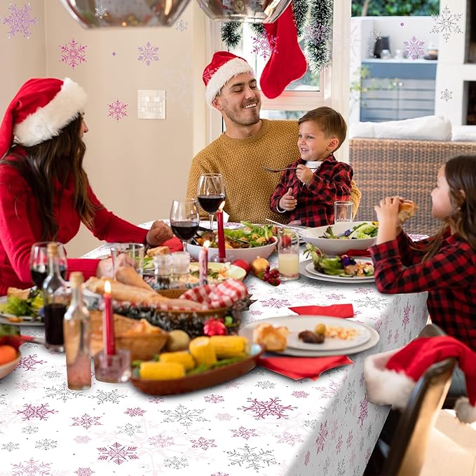 6 Pcs Christmas Snowflake Party Tablecloths Decorations,Plastic Pink Winter Onederland Rectangle Table Cover for Christmas New Year Girls 1st Birthday Baby Shower Holiday Party Decorations,54x108 inch