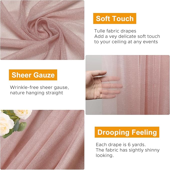 Wedding Arch Draping Fabric 1 Panel 28.7" x 20FT Dusty Rose Sheer Chiffon Backdrop Drapes for Wedding Ceremony Birthday Party Bridal Shower Outdoor Decoration
