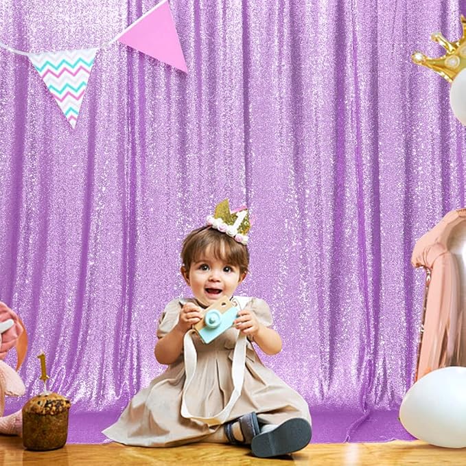 SquarePie Sequin Backdrop Less Transparent Background Sparkly Curtain for Wedding Party 6FT x 6FT Lavender