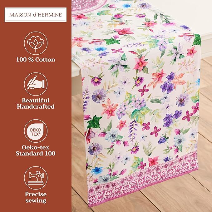 Maison d' Hermine Table Runner 100% Cotton Single Layer Table Runners 72 inches Long Decorative for Home Kitchen Dining Party Baby Shower Wedding Bridal Shower Spring Summer (Chardon, 14.50" x 72")