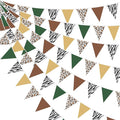 32Ft Jungle Safari Party Decorations Sage Green Brown Wild Animal Leopard Zebra Print Triangle Flag Fabric Banner Pennant Garland Streamers for Cheetah Birthday Baby Shower Party Decor Supplies