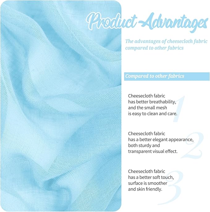 4 Panels Light Blue Wedding Arch Draping Fabric Cheesecloth Fabric 35" x 20FT Gauze Fabric Arch Drapes for Wedding Reception Sheer Backdrop Photo Background Household or Out Door Curtain