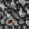 LeZakaa Halloween Wrapping Paper Roll, Gothic Skull-in-Bottle and Eye Cocktail Glass in Black, Spooky Gift Wrap for Horror Lovers, Goth Style Party, Trick or Treat, Mini Roll 17 In x 16.4 Feet