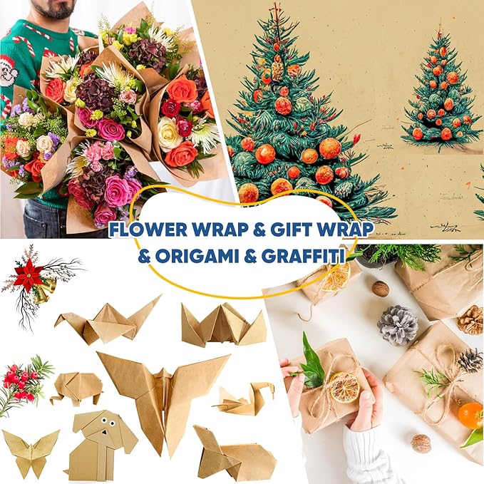 18"x3600" (300') Brown Craft Paper Roll, Bulletin Board Banner Construction Kraft Paper, Eid Bouquet Flower Decorative Gift Wrap, Kid Art Poster Packing Shipping Floor Covering Table Runner 70GSM 50LB