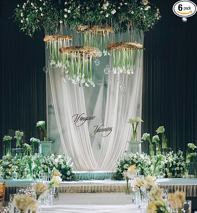 DUOBAO 6-Panel Chiffon Wedding Backdrop Drapes 5x10FT - Semi-Sheer White Fabric Ceiling & Stage Decor for Ceremony, Party, Outdoor Events