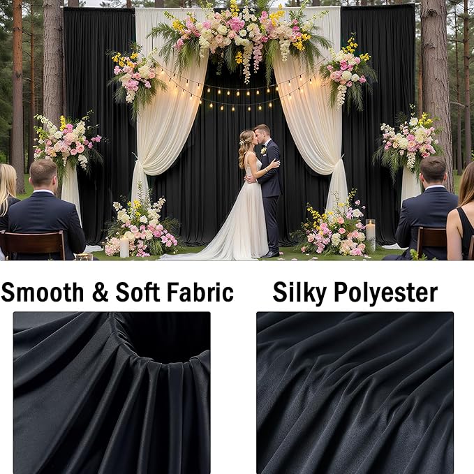 30ftx10ft Wrinkle Free Black Backdrop Curtain for Parties, 6 Panels 5x10ft Silky Polyester Photo Backdrop Drapes Back Drop Cloth for Wedding Birthday Photography Background Decor