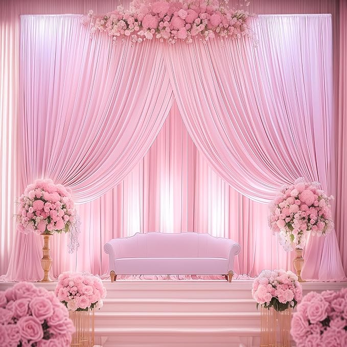40ftx12ft Wrinkle Free Pink Backdrop Curtain, 8 Panels 12FT Height Pink Wedding Backdrop Drapes, Silky Polyester Back Drop Cloth for Birthday Photography Background Party Backdrop Draping