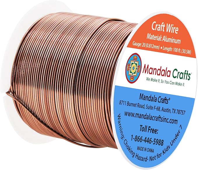Mandala Crafts 20 Gauge Anodized Aluminum Craft Wire for Jewelry Making - 100 FT Colored Flexible Light Brown Wire - Bendable for Bonsai Armature Crafting Sculpting