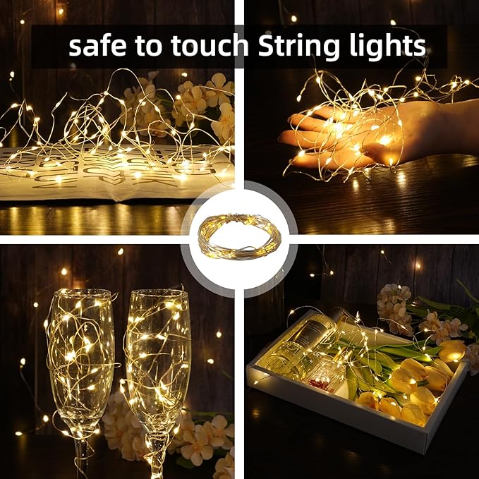 Wine Bottle Lights - 4 Pack Rechargeable Battery Operated 140mAh 20 LED Bottle Stoppers，8 Light Modes Switching,Perfect for Christmas, Weddings, Halloween, and More(Warm)