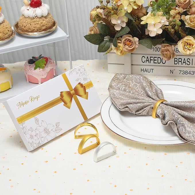 KPOSIYA Napkin Rings Set of 8, Metal Gold Napkin Rings Bulk for Table Settings, D-Shape Napkin Holders Rings for Dinner Table Decor, Easter, Fall,Thanksgiving, Christmas, Party,（Matte Gold，8 pcs）