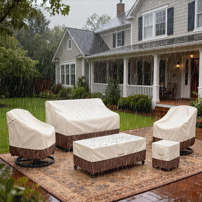 Outdoor Swivel Chair Cover 2 Pack,Outdoor Furniture Patio Chair Covers Waterproof Clearance,(33"W x 35"D x 38.5"H) Outdoor Lawn Patio Furniture Covers,Beige & Brown