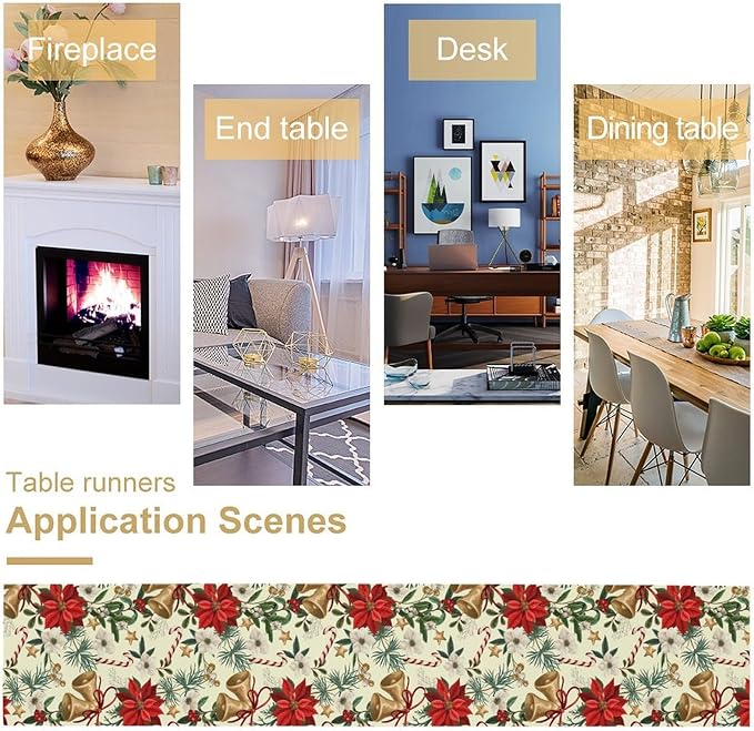 Christmas Table Runner, Seasonal Winter Xmas Holiday Kitchen Dining Table Decoration for Home Party Decor 13x60 Inch