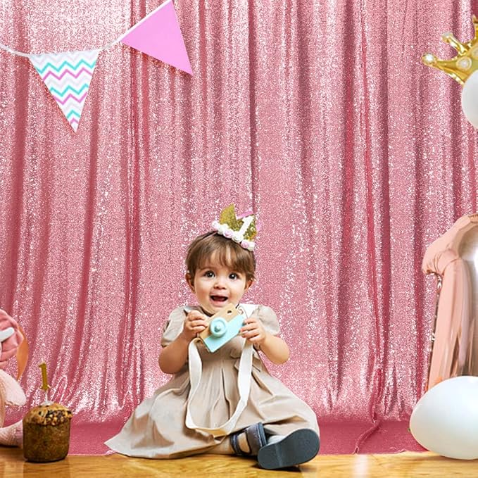 SquarePie Sequin Backdrop Curtain Not See Through Thick Glitter Background for Party 7FT x 7FT Fuchsia Pink