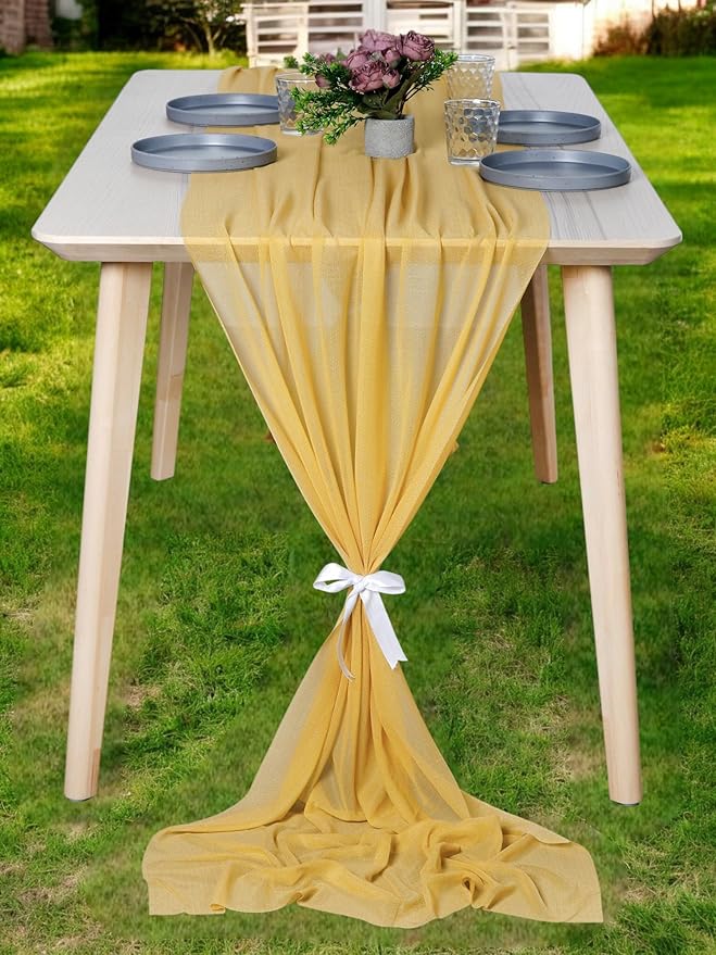 MDS Halloween Chiffon Table Runner - 5 Pack, 29 x 170 Inches, 14ft Each - Sheer Spooky Table Runners for Haunted House Parties, Trick-or-Treat Tables, Witchy Décor, Wedding & Events - Gold
