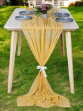 MDS 10 Pack 10ft Chiffon Table Runner 29 x 120 Inches Sheer Wedding Runner Romantic Rustic Table Runner for Wedding Decorations, Birthday Parties, Bridal Shower Party Arch Decor - Gold
