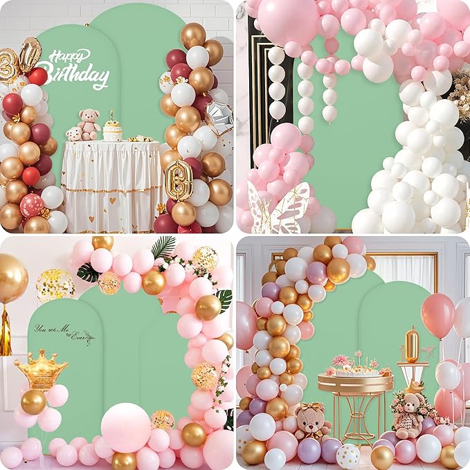 Wedding Arch Covers Arch Backdrop Cover Arch Stand Covers 7.2FT 6.6FT 6FT Set of 3 Arch Cover Spandex Fabric Stretchy Backdrop for Wedding Birthday Party Decoration Baby Shower (Mint Green)