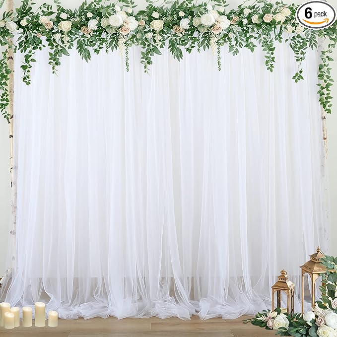 Sheer Backdrop Curtains White Tulle Backdrop Curtain for Parties Wedding White Backdrop Curtain for Birthday Party Baby Shower Photos Background Drape 30ft x 10ft(5ft x 10ft, 6 Panels)