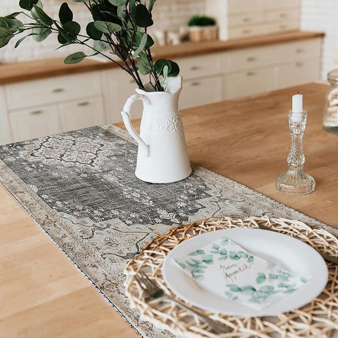 Snycler Table Runner Boho Table Runners Vintage Elegant Farmhouse Table Center Linen Decor for Home Dining Party Entrance (13x108 Inch) Black
