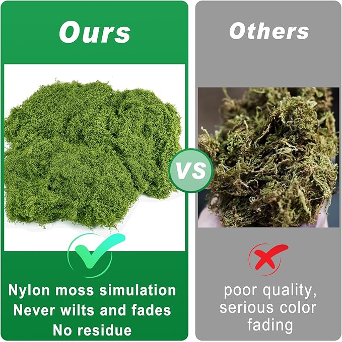 Fake Green Moss for Plants Indoor, 5.3OZ Artificial Moss for Potted Plants Decor, DIY Decorative Moss for Crafts Fairy Garden Floral Wedding Model Making Glass Containers Home (150g)