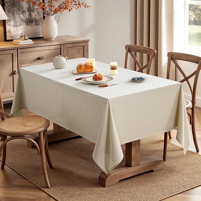 MIULEE Natural Linen Cottton Table Cloth Rectangle Tablecloth Waterproof Spillproof Cross-Star Textured Table Cltoth Decorative Farmhouse Style for Dining Party Weddings 52x70 Inch