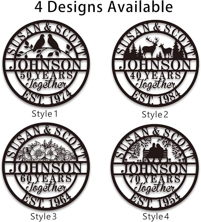 Personalized Christmas Gifts 2025, Custom 50th/40th/60th/70th/30th/1-99 Years Wedding Anniversary Sign Gifts for Couples Parents, Custom Metal Monogram Sign Personalized Family Name Signs (Deer)