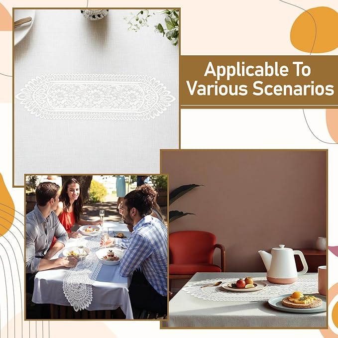 6 Pack Crochet Lace Table Runner White Lace Doilies for Furniture Handmade Cotton Doilies Rustic Table Dresser Scarf for Wedding Party Home Dining Decor, 13 × 45 Inches