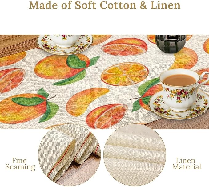 Watercolor Fruit Botanical Print Table Runner Spring Summer Orange Lemon Dinner Runner for Farmhouse Party Holiday Home Kitchen Dining Table Decor 13x70