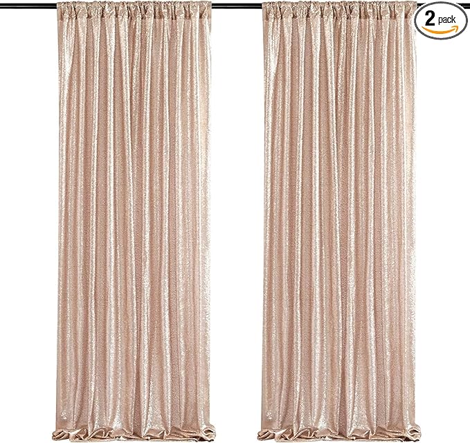 Champagne Sequin Backdrop Curtains, 2 Panels Champagne Blush Sequin Backdrop, 2FTx8FT Sequin Curtains for Party Wedding Sequence Backdrop