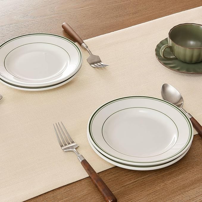 ZeeMart Linen Textured Border Table Runner, 14 x 72 Inch Cream, Farmhouse Style Cream Table Runners 72 Inches Long, Easy Care Everyday Polyester Table Runner