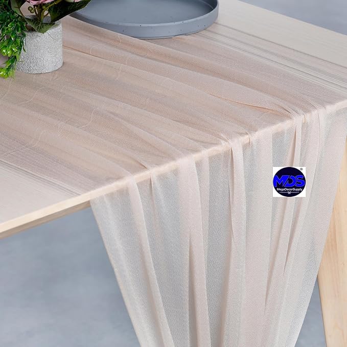 MDS 20 Pack 10ft Chiffon Table Runner 29 x 120 Inches Sheer Wedding Runner Romantic Rustic Table Runner for Wedding Decorations, Birthday Parties, Bridal Shower Party Arch Decor - Nude