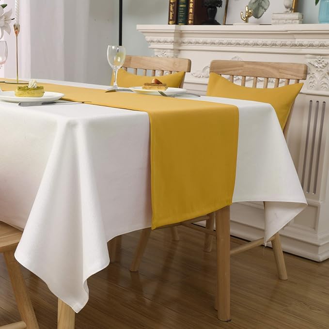 DUALIFE Table Runner Yellow 14 x 72 Inches Long Vivid Fall Yellow Table Runner for Wedding Family Dinner Outdoor Picnics Table Handmade Table Runners 14" x 72" 2 Pieces