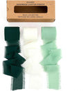 3 Rolls Cream White & Sage Green Handmade Chiffon Ribbon,1.5" x 21Yd Frayed Fringe Silk Ribbons (3 Rolls *7Yd) for Gifts Wrapping, Wedding Invitations, Bridal Bouquets, Decorations