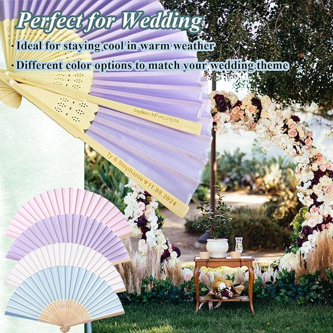 30pcs Personalized Purple Folded Hand Fans, Custom Folding Hand Fans for Wedding Guests, Wedding Gift Party Favors Church Fans Handheld, Birthday Party Supplies Bridal Shower Gifts