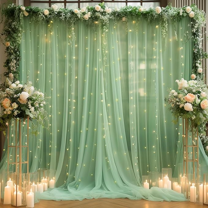 20ft X 10ft Olive Green Tulle Backdrop Curtain for Parites, Sheer Backdrop Curtains Fabric Drapes for Wedding Ceremony Arch Party Stage Decorations