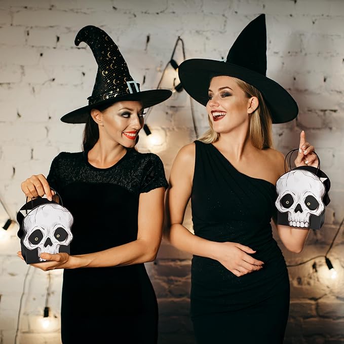 Cheerland Halloween Skull Gift Bag Party Favor Bags Party Decorations Halloween Trick or Treat Goodie Bags Skeleton Birthday Decor Gothic Spooky Gift Candy Kids First Monster Bash Decorations