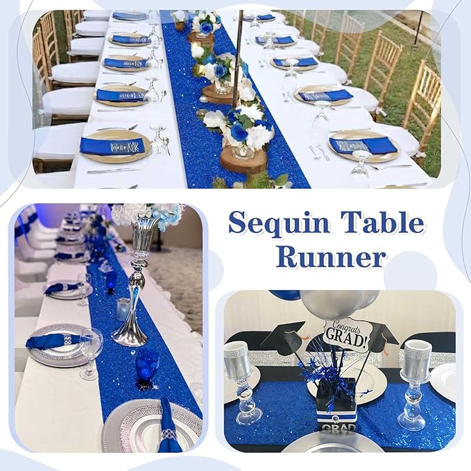 Royal Blue Sequin Table Runners 10 Pcs 12x72 Glitter Sparkly Table Runner for Wedding Birthday Party Graduation Ceremony Supplies Decorations