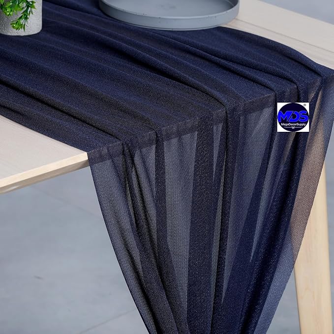 MDS Halloween Chiffon Table Runner - 10 Pack, 29 x 120 Inches, 10ft Each - Sheer Spooky Table Runners for Haunted House Parties, Trick-or-Treat Tables, Witchy Décor, Wedding & Events - Navy Blue