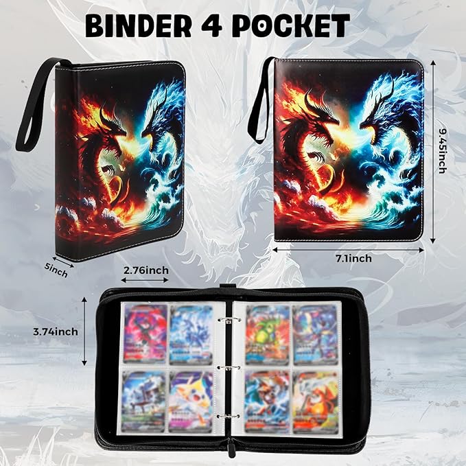 Premium Exo-Tec 4-Pocket Trading Card Binder - 400 Side Loading Pockets for TCG, Board Games & Collectibles - Durable Water-Resistant Card Album with Secure Zip Closure